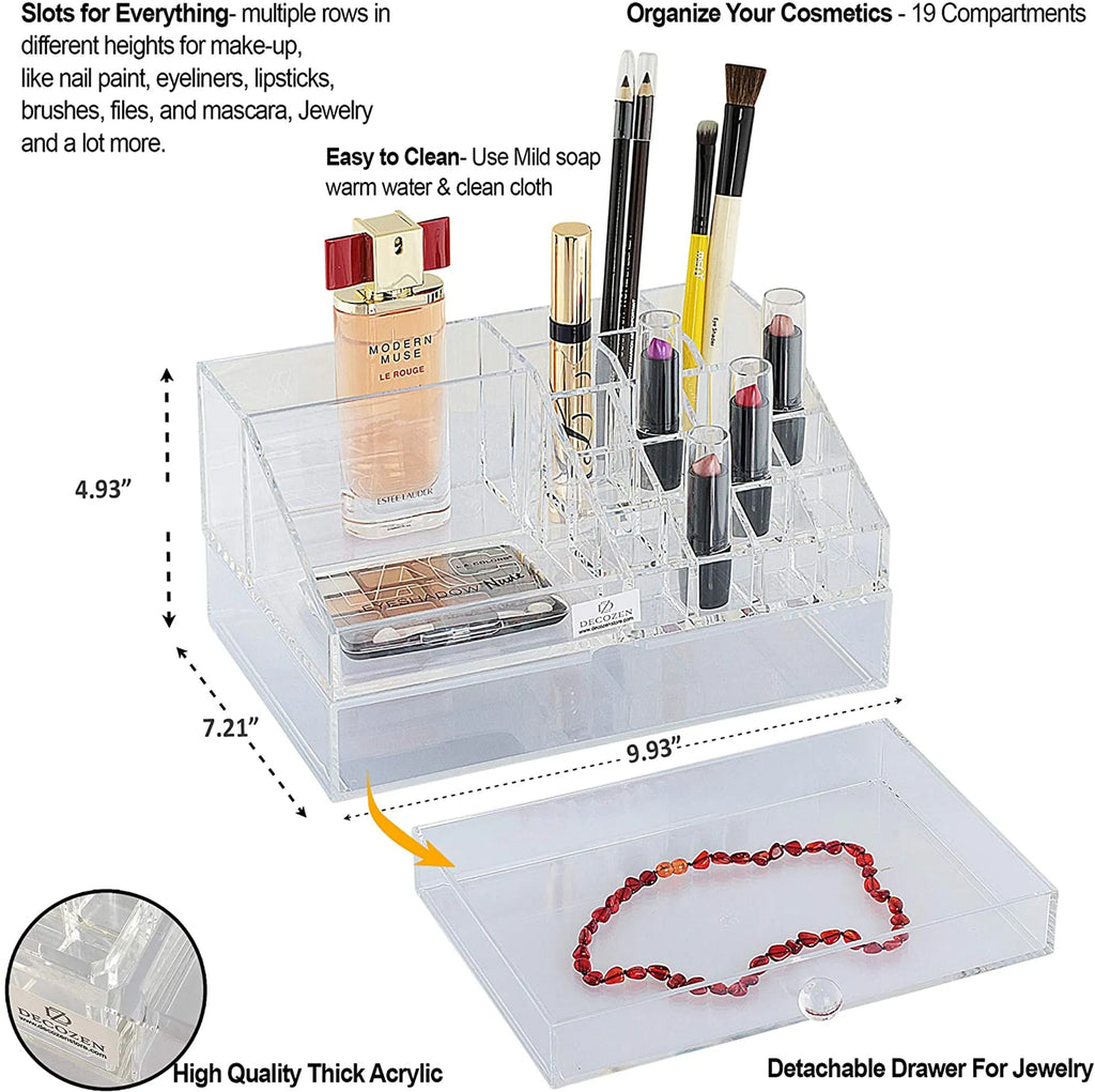 Clear Makeup Organizers - 19 Slots and 1 Drawer