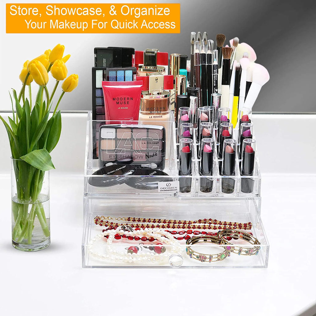 Clear Makeup Organizers - 19 Slots and 1 Drawer