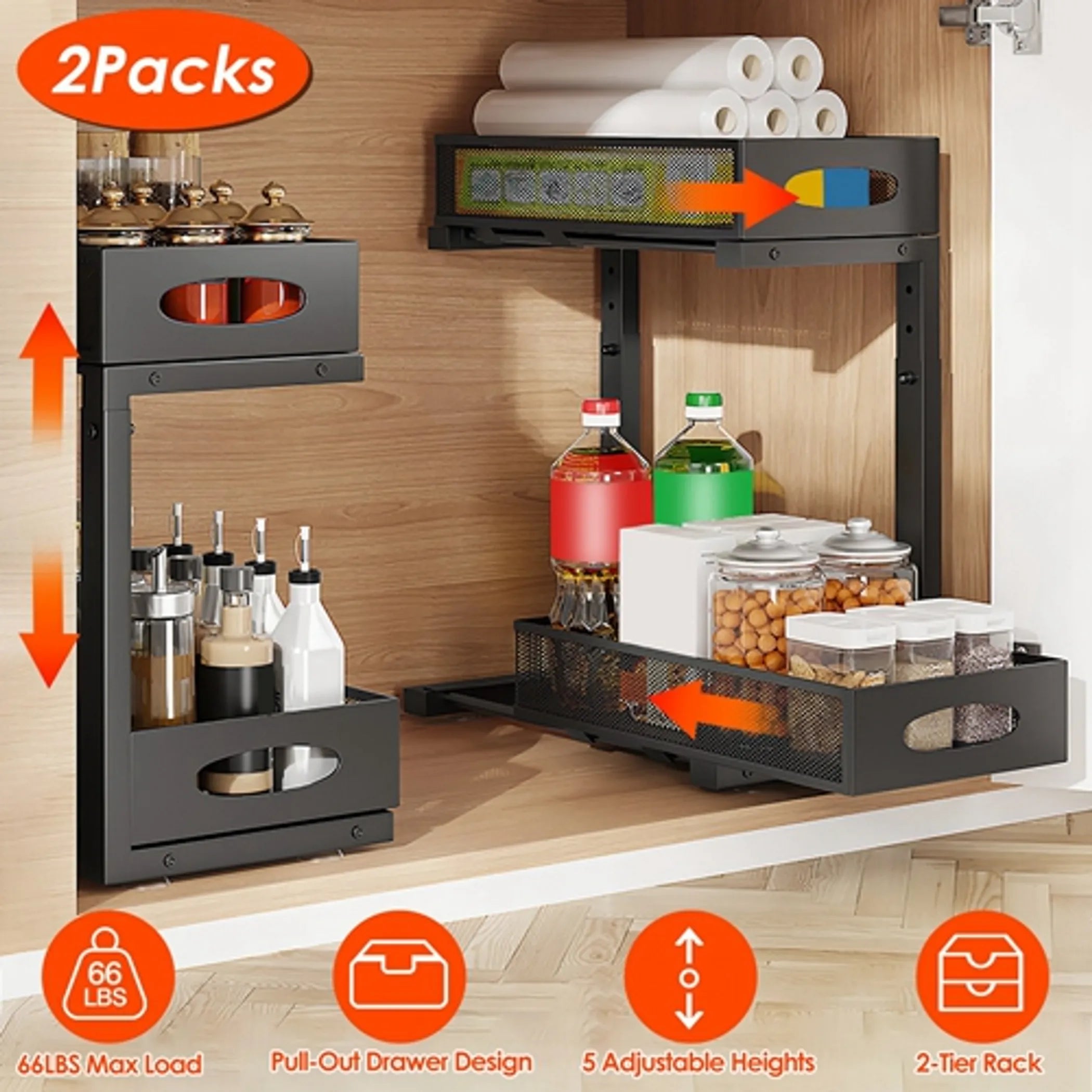 2Pcs Under Sink Organizer 2 Tier